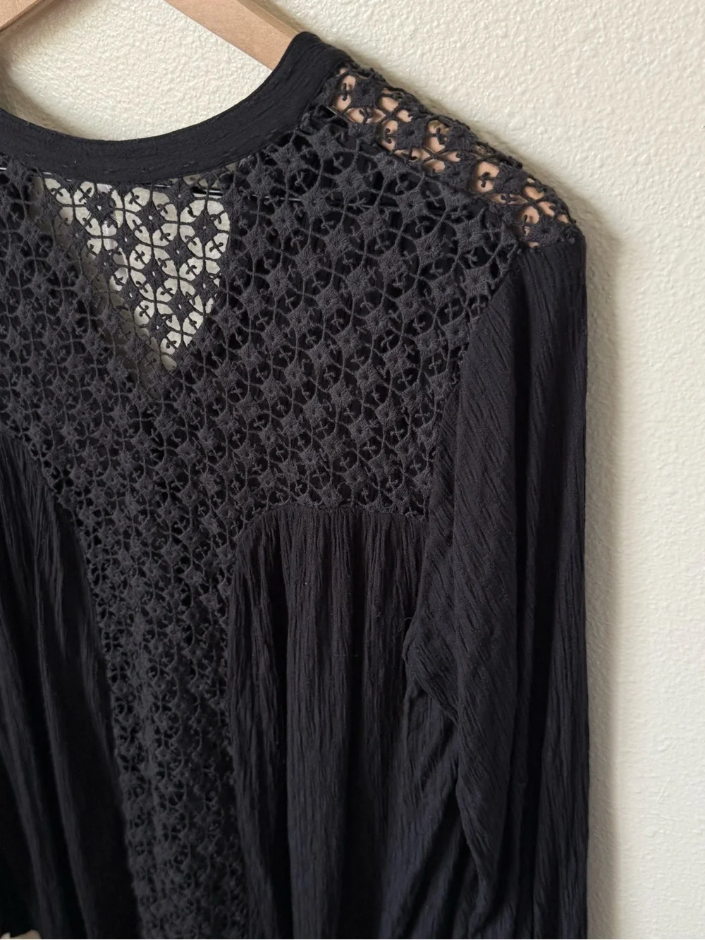 Free People Black woven-Panel Button Down Shirt
